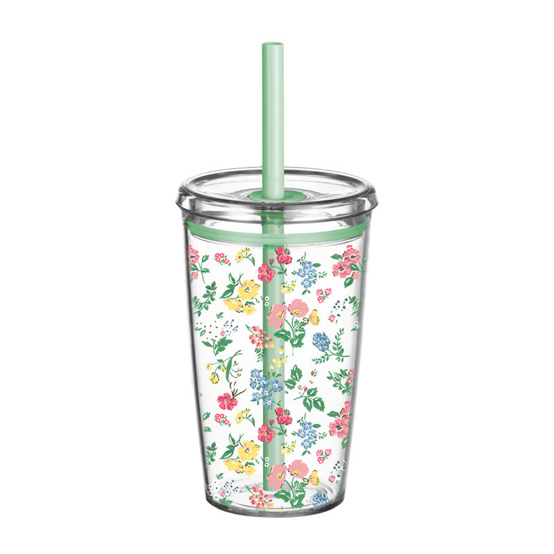Wholesale 450ml Tritan straw cup milk tea cup coffee cup with printing simple straw cup
